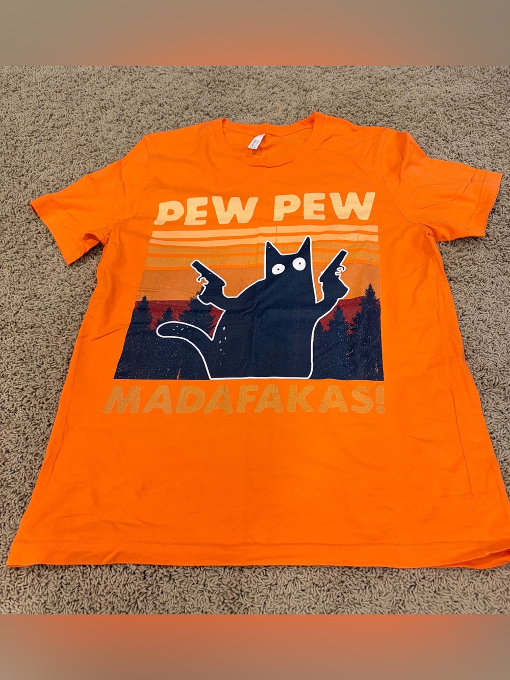 Pew Pew Madafakas Cat Shirt Funny Retro Orange Cat Vintage Graphic Tee Medium